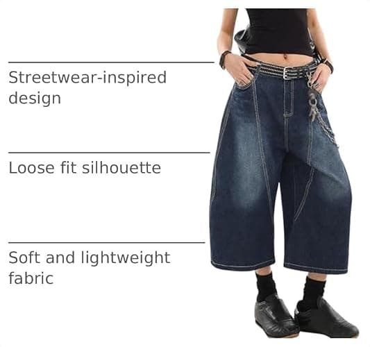OTEEGX Jorts Women Baggy Jean Shorts Summer Long Denim Y2k Shorts for Women | Barrel Wide Leg Capri, High Rise, 4 Pockets, Plus Size Summer Bermuda Jorts, Boyfriend Vintage Streetwear thumbnail 4