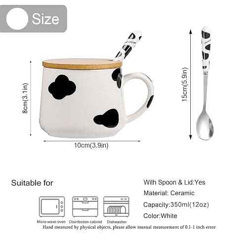 Gifts for Women Cute Cow Coffee Mug Tea Cup with Spoon Lid,Kawaii Stuff Funny Cool Mugs Valentine's Mother's Day Halloween Xmas Gifts for Her Wife Mum Grandma Boyfriend Girl Teacher Friend,Birthday thumbnail 3