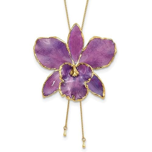 Auriga Fine Jewelry 24K Gold-trim Lacquer Dipped Multi-Color Real Cattleya Orchid Slip-on Adjustable Gold-tone Necklace - Image 1