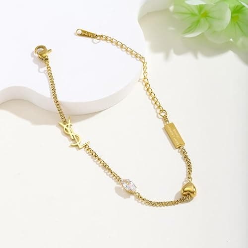 DIPEQOBA Luxury Bracelet for Women, 18K gold-plated monogram Starter Bracelet Exquisite monogram interwoven Charm Bracelet Gold Bracelet for Women Girls Gold Jewelry Gifts thumbnail 4