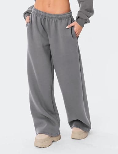 HeSaYep Women's Fleece Lined Sweatpants Wide Leg Thermal Winter Warm Baggy Sweat Pants with Pockets thumbnail 5