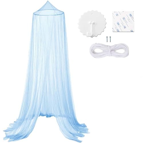 Eimilaly Bed Canopy Mosquito Net, Bed Canopy for Girls Room Decor - Insect Protection Hanging Canopy for Adults, Babies, Outdoor Camping, Blue/Single Door thumbnail 3