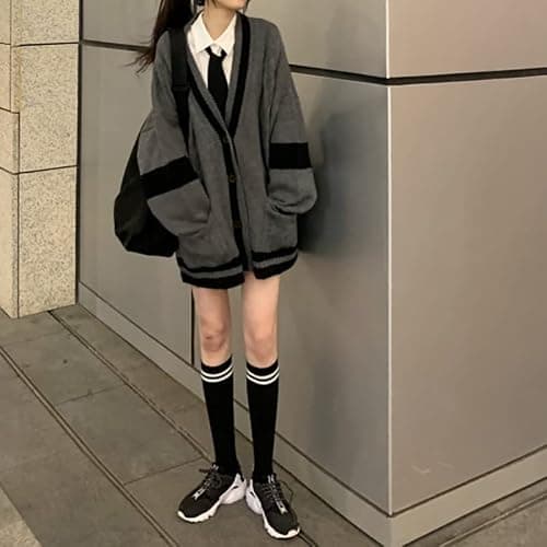 Womens Preppy Sweater Vintage Y2k Long Sleeve Knit Oversized Kawaii Pullover Jumper Cute Sweaters Dark Academia Clothing - Medium - A thumbnail 6