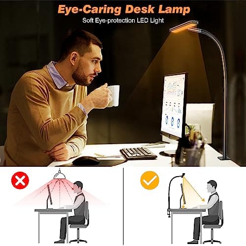 Airlonv LED Desk Lamp for Office Home, Eye-Caring Desk Light with Stepless Dimming Adjustable Flexible Gooseneck, 10W USB Adapter Desk Lamp with Clamp for Reading, Study, Workbench (Black) thumbnail 6