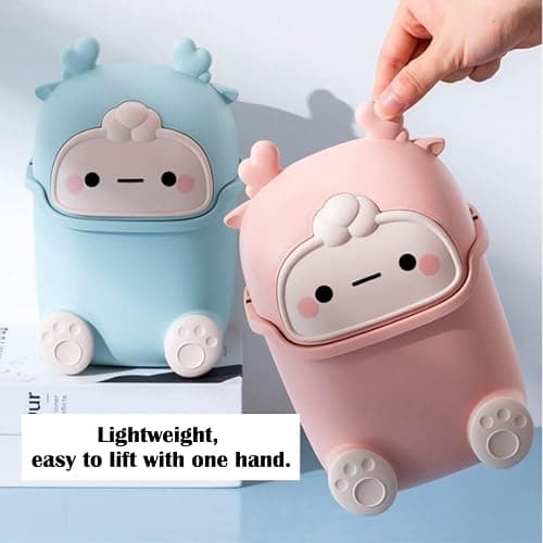 QLFJ-FurDec Cute Desktop Trash Can Wastebasket with 90 Trash Bags, Creative Tiny Countertop Garbage Can with Flip Lid, Small Plastic Storage Bin for Bedroom, Bathroom, Kitchen, Office(Sky Blue) thumbnail 3