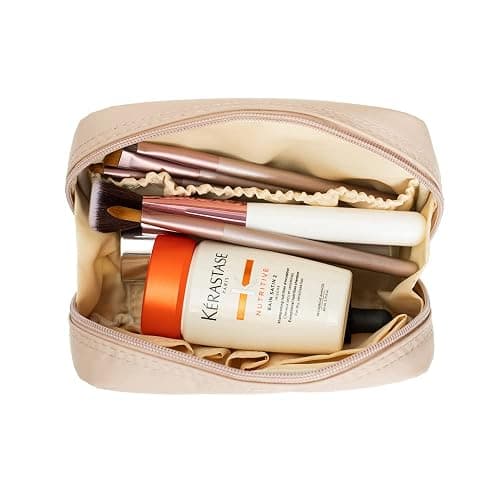 Hekyip Rectangular Beauty Bag, Small Travel Makeup Bag for Purse, Portable Waterproof Cosmetic Pouch for Ladies Women (Rectangular - Beige) thumbnail 2