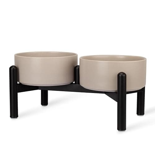 Raised Ceramic Dog Bowl Set - Elevated Double Dishes with Stainless Steel Stand - Food and Water Bowls for Small to Medium Dogs - Each Holds 2 Cups (28.75 fl oz) - Grey thumbnail 10