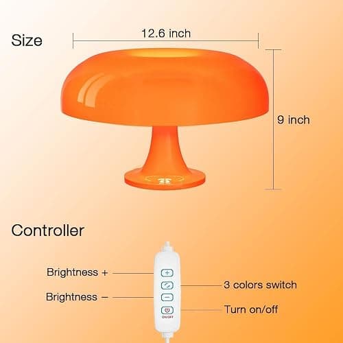 Retro Orange Mushroom Lamp for Bedroom Nightstand Mid Century Modern Table Lamp Decor Aesthetic Lighting Dimmable Mushroom Shaped Donut Bedside Lamp with 3 Lighting Modes, Minimalist Home Decor thumbnail 9