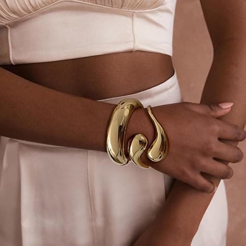 SAMOCO 3Pcs Chunky Gold Bangle Bracelets for Women Trendy Wide Wrist Cuff Bracelets Stack Statement Bangle Fashion Gifts thumbnail 5