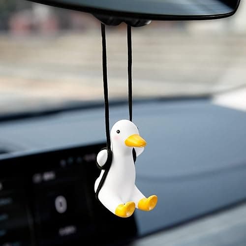 YGMONER Cute Swinging Duck Car Rear View Mirror Hanging Accessories Funny Car Interior Decor Gifts for Women Men (Duck) - Image 1