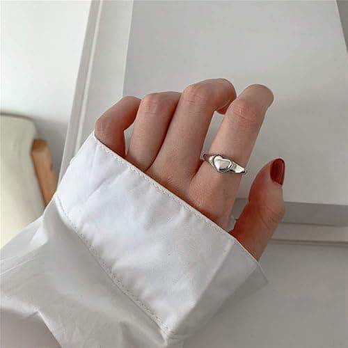 Vintage Heart S925 Sterling Silver Ring for Women Dainty Engagement Promise Love Expandable Open Finger Statement Stacking Rings Adjustable Fashion Gift Valentine's Anniversary(Polished) thumbnail 2