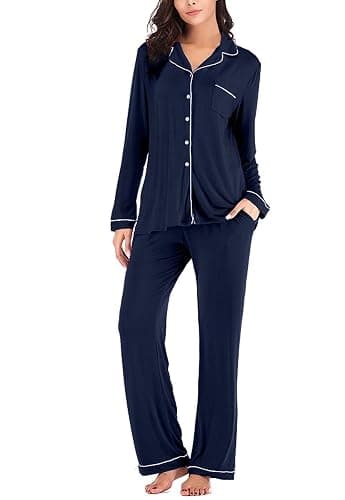 Aamikast Women's Pajama Sets Long Sleeve Button Down Sleepwear Nightwear Soft Pjs Lounge Sets thumbnail 2