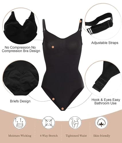 SHAPERX Women's Shapewear Tummy Control Body Shaper Seamless Snatched Waist Bodysuits Thong Tank Top - XX-Small-X-Small - Black Brief thumbnail 4