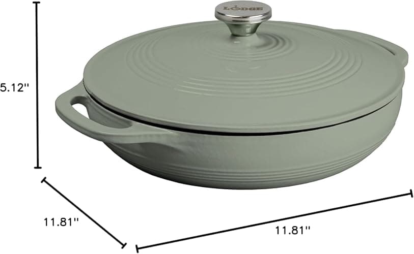 Lodge 3.6 Quart Oval Enameled Cast Iron Braiser Pan Casserole With Lid – Dual Handles – Stovetop, and Oven Safe up to 500° F - Use to Marinate, Cook, Bake, Refrigerate and Serve – Desert Sage thumbnail 3