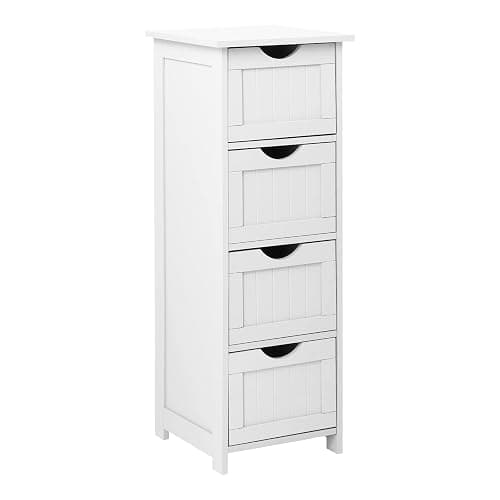 Bonnlo Bathroom Storage Cabinet Skinny Wooden Side Bathroom with 4 Drawers Small Free Standing Floor Cabinet White Slim 12 Inch Wide Organizer for Bedroom Living Room, 12 Inch Deep Narrow Organizer - Image 1