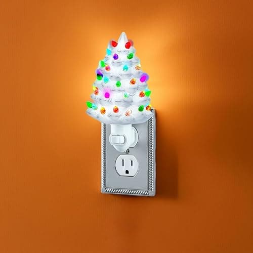 Collections Etc Ceramic Christmas Tree Night Light - 6" H, Nostalgic, Decorative Bathroom Decoration, Green thumbnail 3