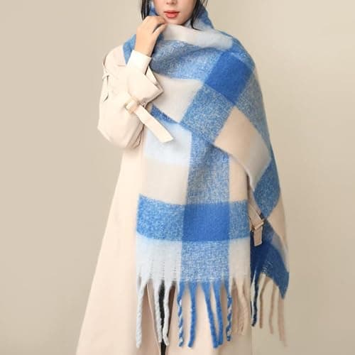 MININAI Chunky Winter Scarfs for Women Cold Weather Warm Knit Thick Plaid Scarf Long Large Oversized Checked Scarves thumbnail 2
