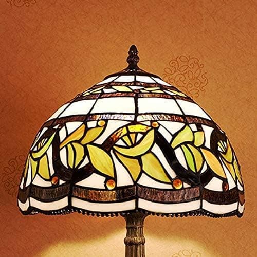 MIAOKE Stained Glass Table Lamp,Stained Glass Crystal Bead Style Table Light, Handmade Desk Bedside Night Light, Antique Art Craft Gifts Lover Living Room Bedroom Bookcase (Lace Baroque) thumbnail 7