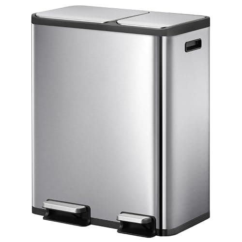 EKO EcoCasa Stainless Steel Dual Step Trash Can for Recycling, 30L+20L Rectangular Kitchen Trash Can, Independent Pedals and Lids, Soft Close and Fingerprint Resistant - 30L + 20L thumbnail 4