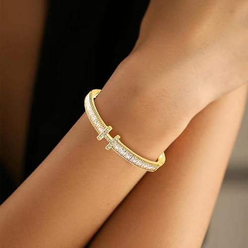 Dainty Bangle Bracelet for Women Personalized Cubic Zirconia Love Bracelets Tiny Waist Oval Bangles Bracelets Gifts for Love thumbnail 2