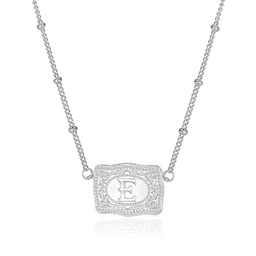 rgwtgkyh Silver Belt Buckle Initial Necklaces for Women Dainty Western Initial Letter Pendant Necklace Personalized Letter Pendant Necklace Jewelry Gifts for Cowgirl Cowboy - Image 1