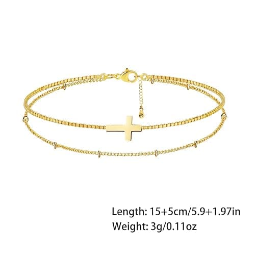 Cross Bracelet for Women，Dainty 14k Gold Plated Pearl Bridesmaid Bracelets for Women Small Wrist, Trendy Stack Thin Chain Sunflower Bracelet Gold Jewelry for Womens Baptism Gift thumbnail 4