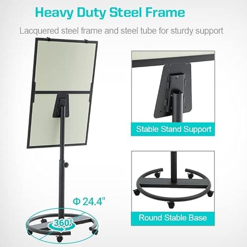 DexBoard Black Mobile Whiteboard on Wheels 36 x 24 Inch-Rolling Magnetic Dry Erase Easel Board with Flipchart Paper Pad-Height Adjustable Standing Board for Meetings, Classes, Training, Workshops thumbnail 4