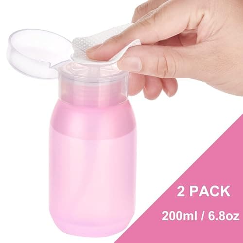 MEKK Acetone Pump Dispenser,Push Down Pump Dispenser Empty Alcohol Dispenser Push Down Nail Polish Remover Pump One-Touch Pump Bottle Dispenser for Nail Polish & Makeup Remover 2 Pack 200ML(6.8oz) thumbnail 2