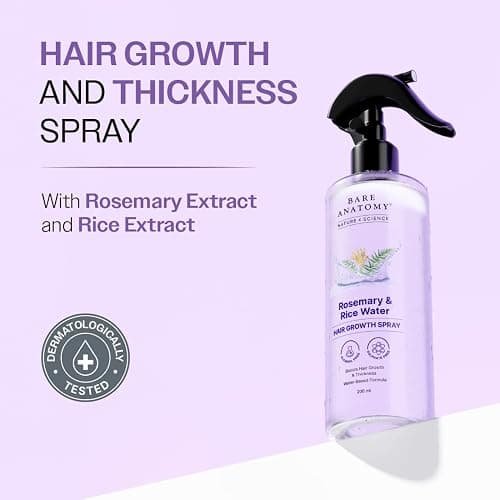 Bare Anatomy Nature x Science Rosemary Water Spray for Hair Growth & Hair Thickness with Rice Water |100% Natural Extract | Soft & Smooth Hair| Controls Hairfall| Non-Greasy & Fast Absorbing | 200 ml thumbnail 2