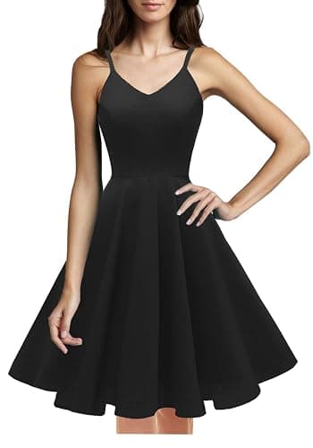 GOOBGS Women's 1950s Retro Vintage Spaghetti Strap Cocktail Swing Dresses with Pockets thumbnail 2
