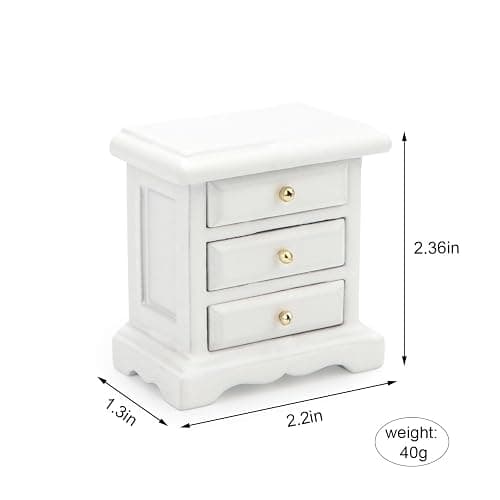 Miniature Bedside 1:12 Furniture Dollhouse Nightstand Bedroom Drawer Cabinet Model Accessories Mini House Scene Building Tabletop Decorations (White) thumbnail 3