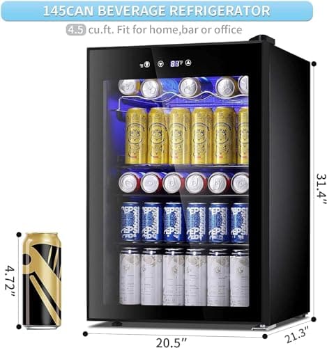 Antarctic Star Beverage Cooler 145 Can Mini Fridge Glass Door for Soda Beer Wine Glass Door Stainless Steel Small Drink Refrigerator Digital Display for Home, Office Bar,4.4cu.ft… - 4.4cu.ft - Black thumbnail 2
