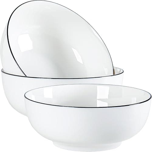 Dyware 60 oz Large Soup Bowl, Pho Bowls, 8-Inch Rimmed Off-White Porcelain Bowls Set of 3, Perfect for Hearty Meals and Serving thumbnail 2