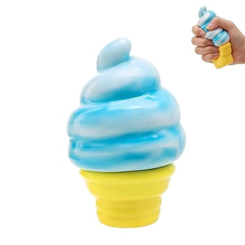 Ice Cream Squeeze Squishy, Ice Cream Cone Stress Relief Sensory Toy, Ice Cream Cone Squishy,Party Favors Summer Sensory Stress Relief (Blue) - Image 1
