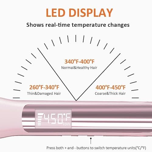 Faszin Professional Hair Straightener, 1.18 inch Ionic Titanium Plate, 20S Fast Heat Up Flat Iron with Clear LED Display, 2 in 1 Straightener and Curler Styling Tool for Straighten Hair (Pink) thumbnail 8