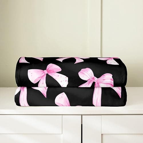 Feelyou Pink Black Bow All Season,Bed Blanket for Sofa Couch Twin 60"x80" Cute Dreamy Princess Style Plush Throw Blanket, Ultra Soft Bow Pattern Flannel Fleece Blanket Bowknot Room Decor Bow thumbnail 4