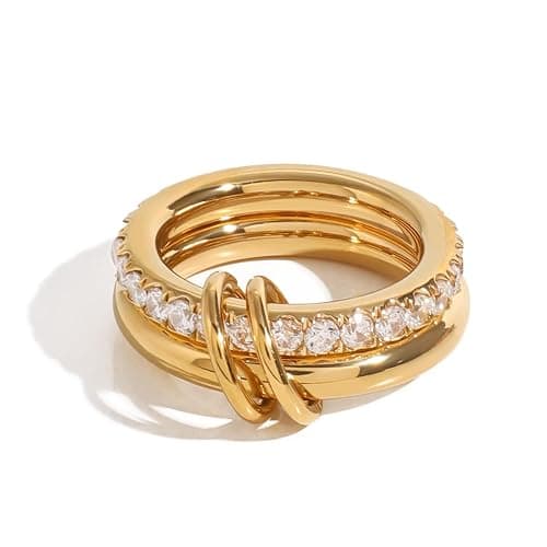 Stackable Rings for Women Non Tarnish - 18K Gold Plated Water Resistant Interlocked Stackable Ring - Stainless Steel Waterproof Rings for Women Tarnish Free - Image 1