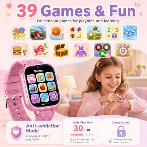 wepfum Kids Smart Watch for Girls Age 5-12, 39 Games Touch Screen Watch with Camera, Video Recorder, Music Player, Pedometer, Habit Tracker, No App Needed, Birthday Gift for Girls Ages 6-10 thumbnail 2