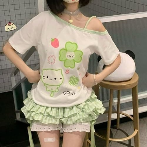 Pokn Y2K Jojifuku Cutecore Kawaii Set Cake Skirt Off-Shoulder Shirts Graphic Cute Print Shorts Shoujo Sets Sweatshirts thumbnail 5