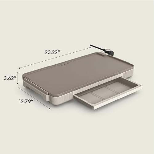 bella 12" x 22" Electric Griddle with Warming Tray, EverGood™ Ceramic Nonstick Coating & Removable Temperature Probe, Dishwasher-Safe Drip Tray & Cool Touch Handles, 1500 Watt, Oatmilk thumbnail 3