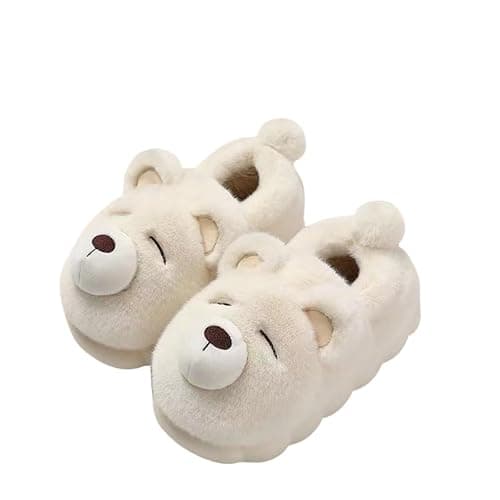 LMENGC plush bear slippers, memory foam sole, anti-skid, heat insulation, quilted design, neutral adult home indoor shoes thumbnail 7