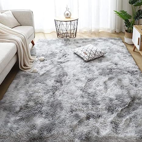Super Soft Indoor Modern Shag Area Silky Smooth Fur Rugs Fluffy Rugs Anti-Skid Shaggy Area Rug Dining Room Home Bedroom Carpet Floor(Grey White, 120x160cm thumbnail 3