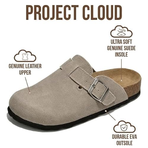 Project Cloud Genuine Leather Footbed Clogs for Women - Memory Foam Arch Support Slippers for Women - Trendy Slip-ons Women's Mules & Clogs Sandals (Benton) thumbnail 3