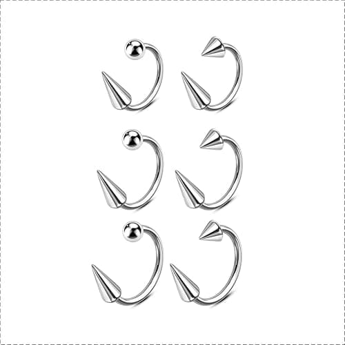 OUFER Snake Bites Lip Piercing Jewelry 16G Lip Rings, 6PCS 8/10/12MM Horseshoe Long Short Spike/Ball Labret Rings, 316L Surgical Steel Septum Helix Conch Piercing Jewelry thumbnail 9