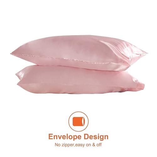EHEYCIGA Satin Pillow Cases 2 Pack Pink, Silky Pillowcases for hair and skin with Envelope Closure, Standard Size, 50x75 cm thumbnail 5