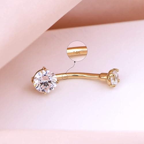 OUFER 14G Solid Gold Belly Button Rings Clear CZ Navel Ring Belly Button Piercing Navel Jewelry 14K Yellow/White Gold Belly Rings thumbnail 2