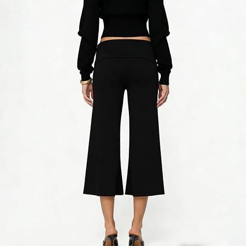 Qmlyev Fold Over Capri Pants for Women Low Rise Wide Leg Yoga Capris Summer Cute Going Out Flowy Gaucho Pants Streetwear thumbnail 4