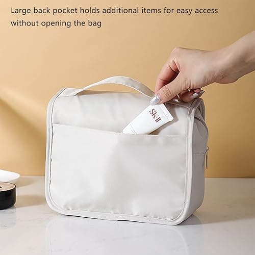 IMCUZUR Hanging Travel Toiletry Bag for Women, Water-resistant Makeup Bag Cosmetic Organizer for Traveling Accessories Toiletries (Beige) thumbnail 2