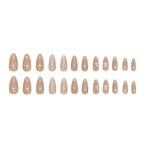 RUOKEXIN Almond Press on Nails Medium Length Fake Nails Fall False Nails with Designs Silver Glitter Full Cover Nail Press ons Sparkly Acrylic Artificial Nails for Women 24Pcs thumbnail 5