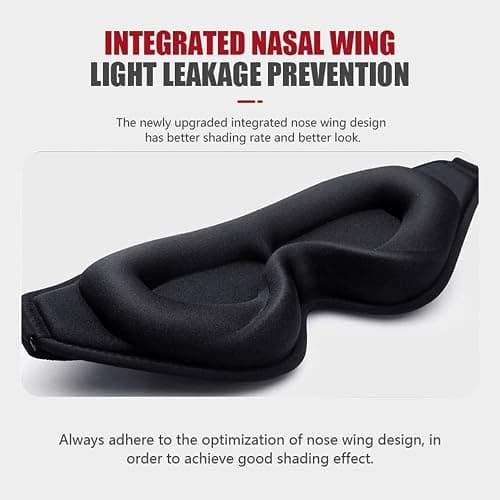 Sleep Mask, 3D Deep Contoured Eye Covers for Sleeping, 99% Block Out Light Eye Mask, Zero Pressure Cup Blindfold for Men Women, with Adjustable Strap for Sleeping, Yoga, Traveling (Black) thumbnail 4